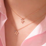 14k Rose Gold Birthstone My first Initial Necklace NJUM4034