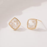 Round Squre White Stud Earrings EJCM4258