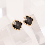 Round Squre Black Stud Earrings EJCM4259