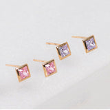 Square Bezel Pink Stud Earrings EJCM4090