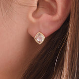 Round Squre White Stud Earrings EJCM4258