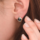 Round Squre Black Stud Earrings EJCM4259