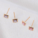 Square Bezel Pink Stud Earrings EJCM4090