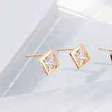 Square Bezel White Stud Earrings EJCM4088