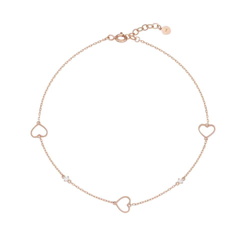 Milgrain triple heart chain Anklet FMSM4065