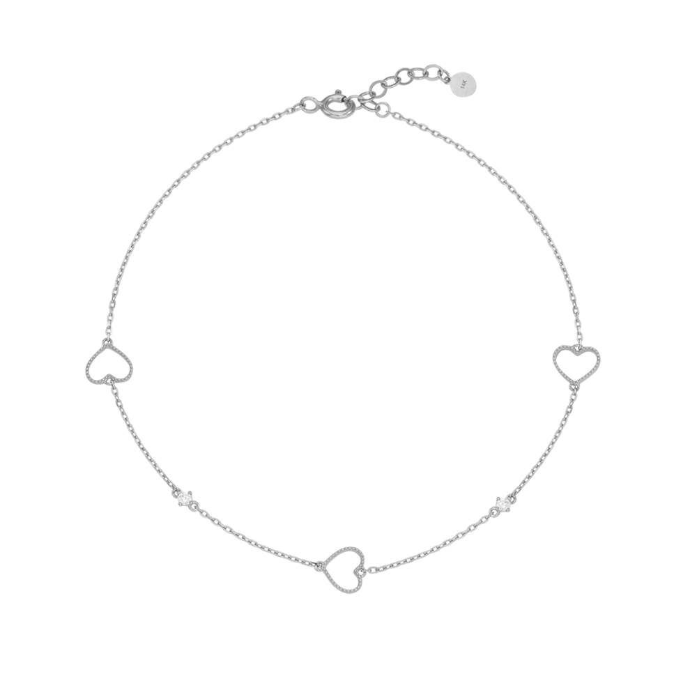 Milgrain triple heart chain Anklet FMSM4065