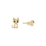 [10K] Kitty Cat and Fishbone Earrings EAMM0021