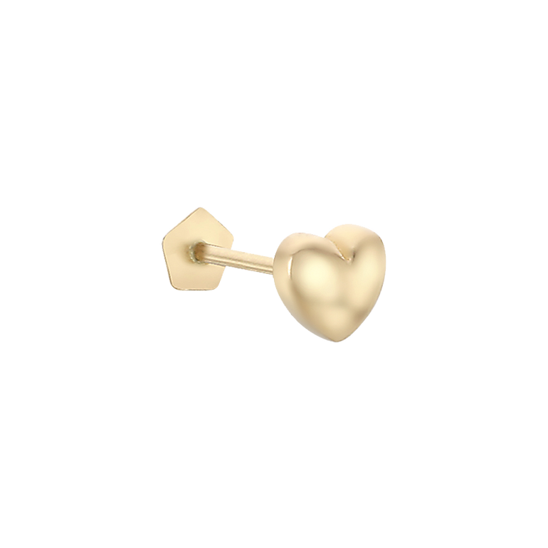 Diamond Heart Tragus Piercing 14K Solid Gold Helix Flat Back 