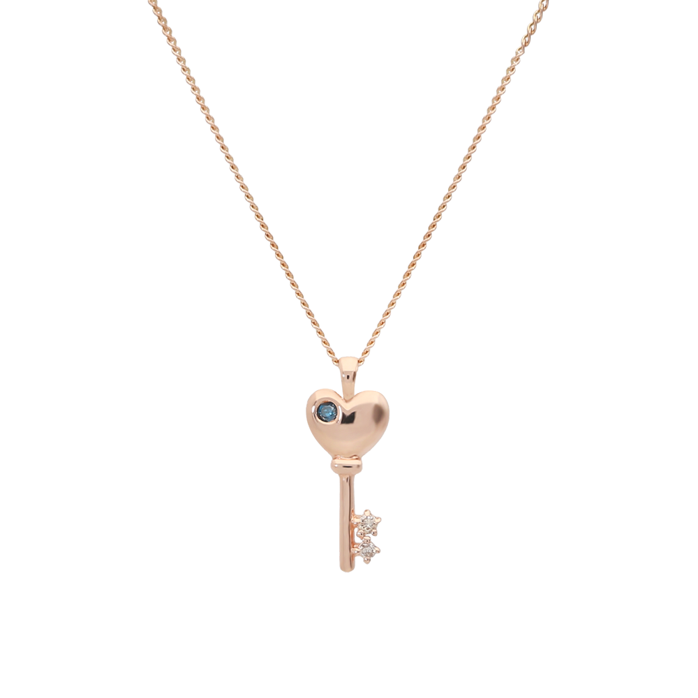 Blue Diamond Heart Key Necklace NJUS4027D