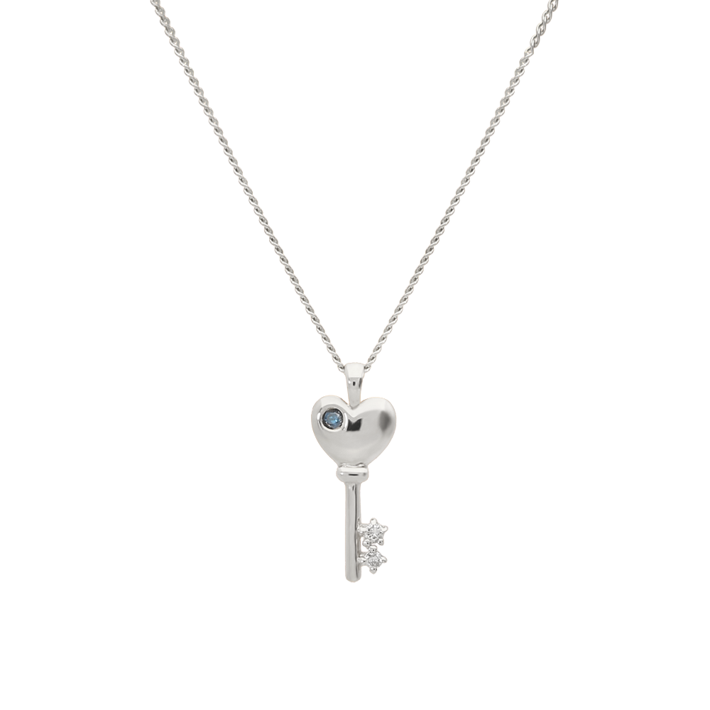 Blue Diamond Heart Key Necklace NJUS4027D