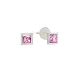 Square Bezel Pink Stud Earrings EJCM4090