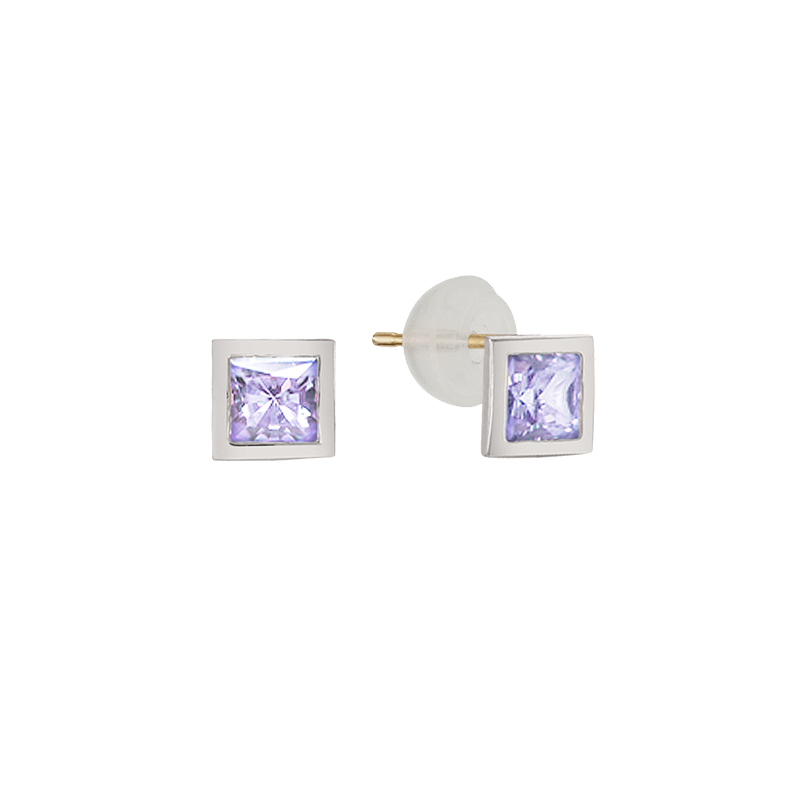 Square Bezel Lavender Stud Earrings EJCM4089