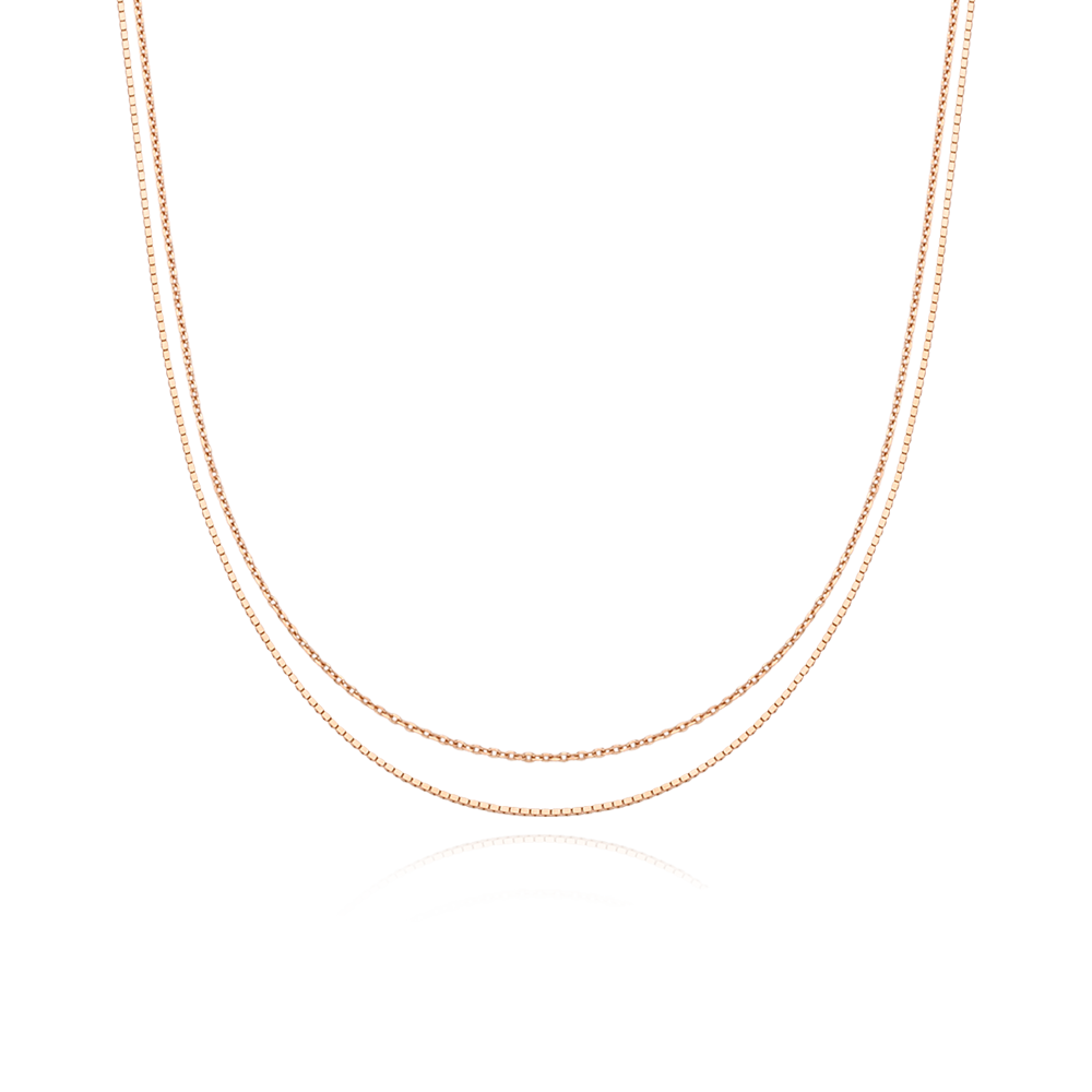 14k Gold Basic Cube Double Chain Necklace NMSM4070